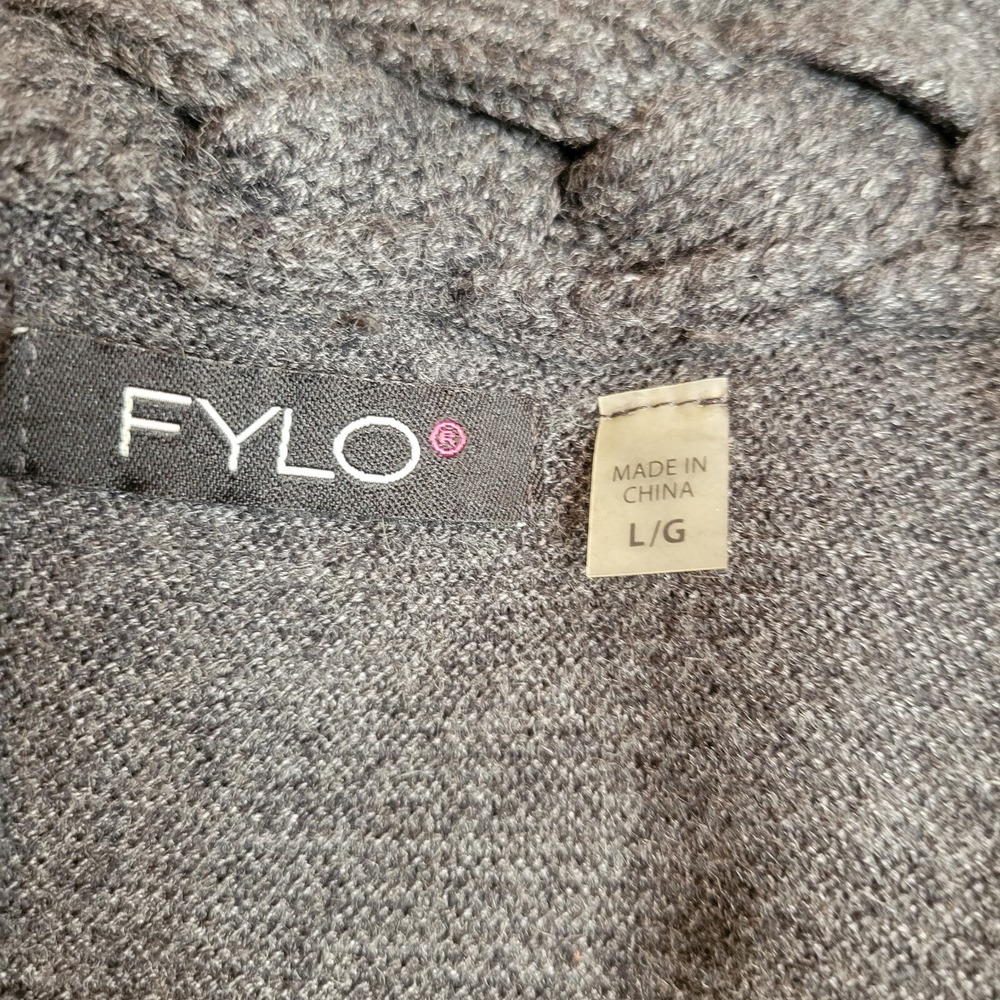 FYLO Open Front Cardigan Vest Sweater Braided Hem Asymmetrical Grey Large‎ - Picture 14 of 15